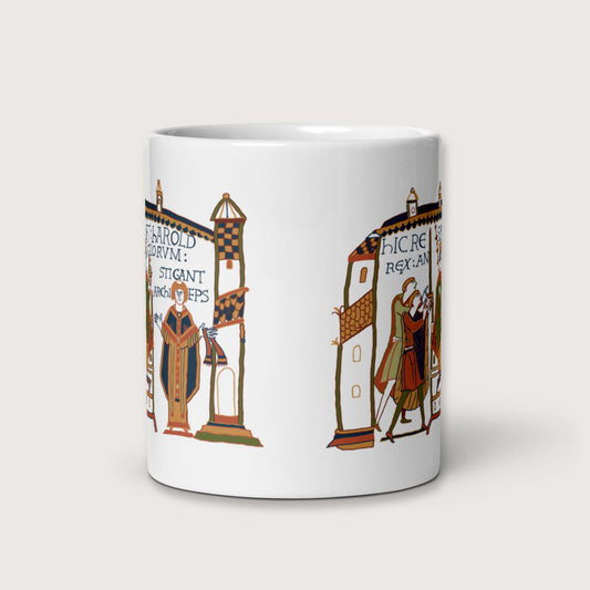 Here Sits Throned Harold King of the English Bayeux Tapestry Mug - history buff gift by HistoHead