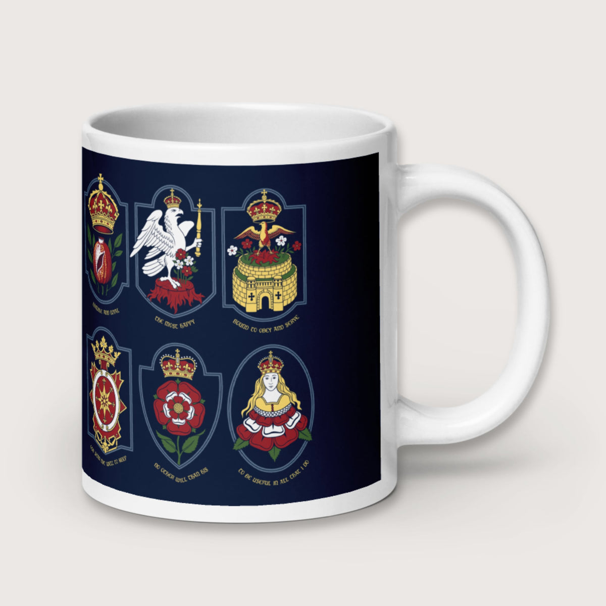 Six Wives Badges Mug - history buff gift by HistoHead