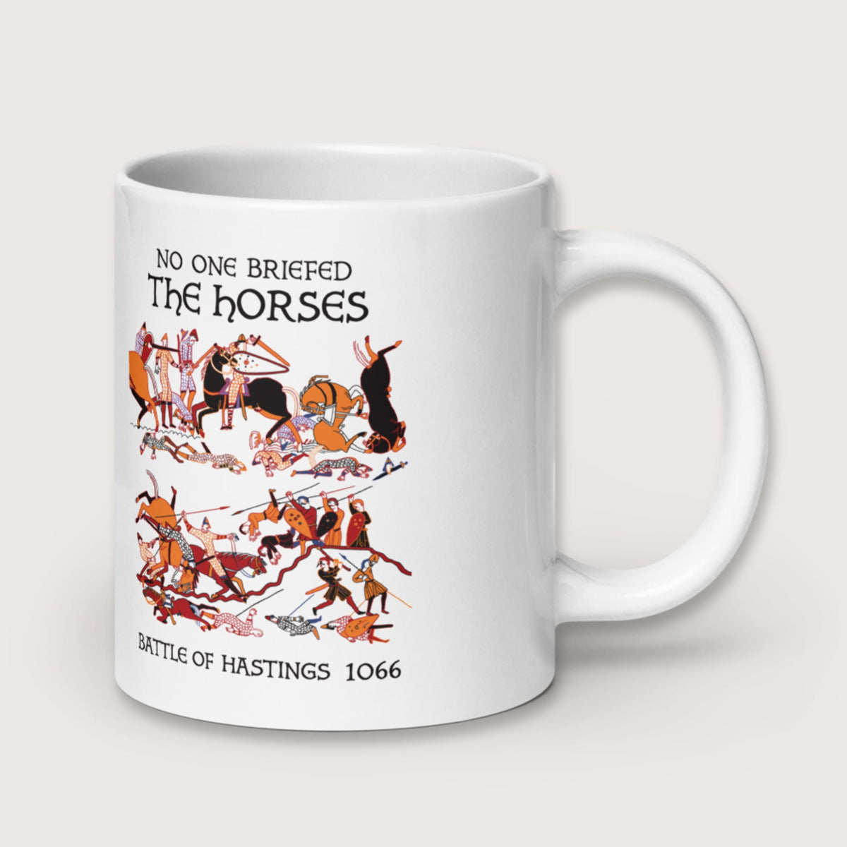 Bayeux Tapestry No One Briefed the Horses Mug - history buff gift by HistoHead
