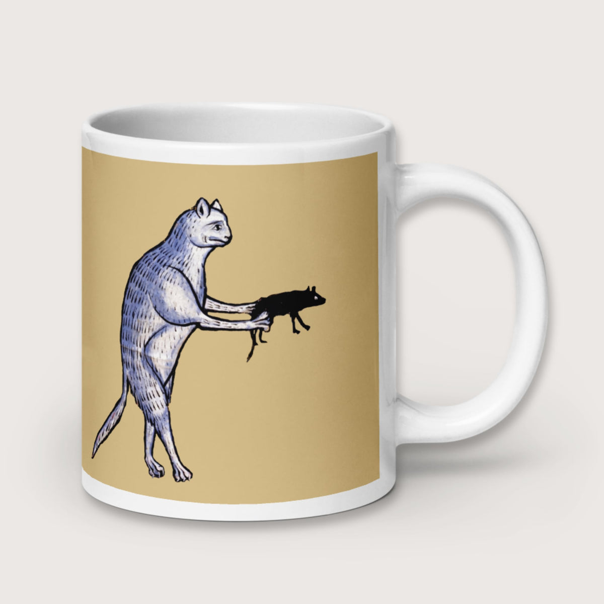 Weird Medieval Cat's Mouse-Gun Mug - history buff gift by HistoHead