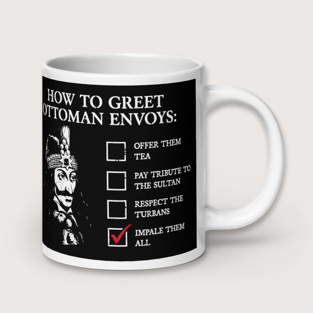 Vlad the Impaler How to Greet Guide Mug - history buff gift by HistoHead
