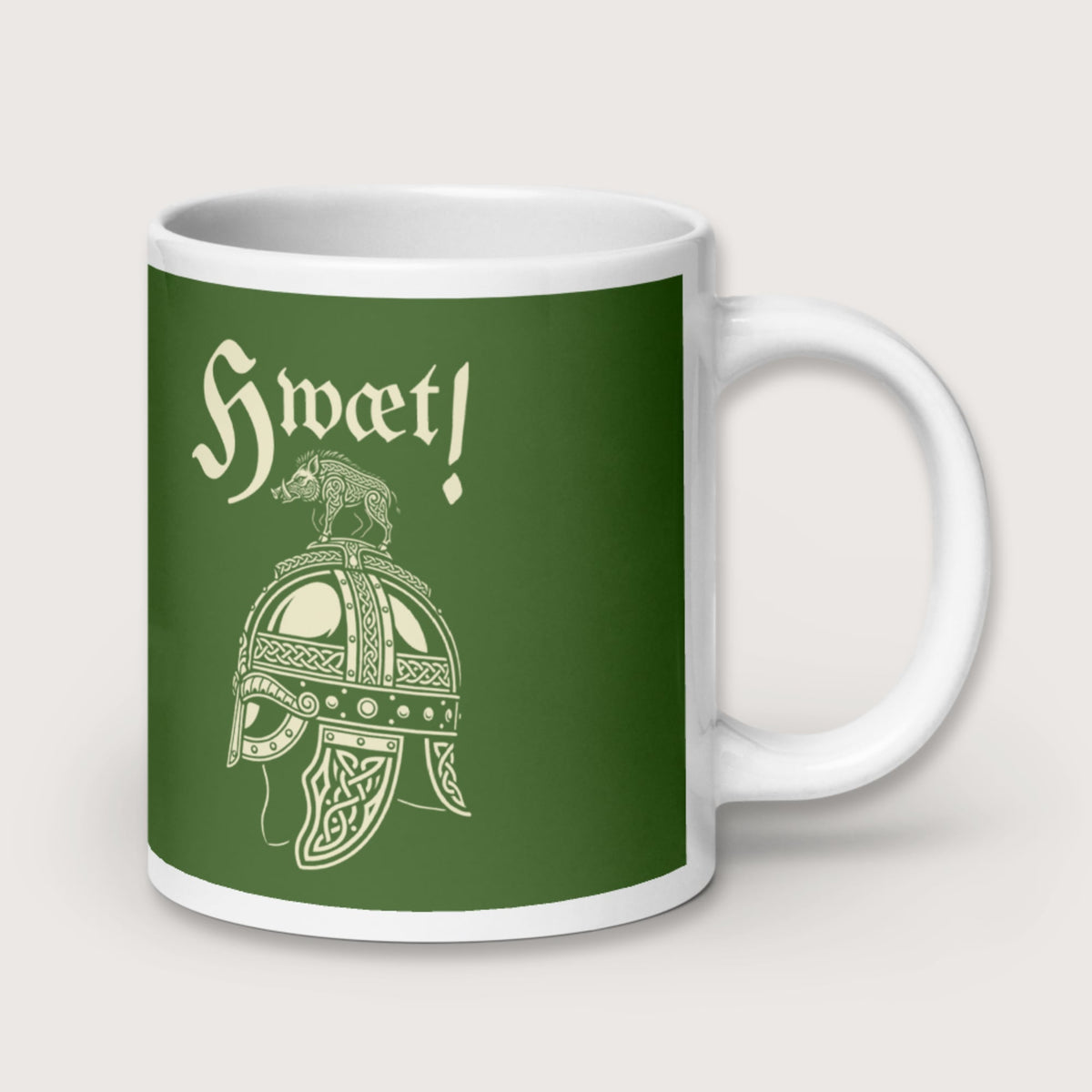 Hwæt Boar-Crested Helmet Mug - history buff gift by HistoHead