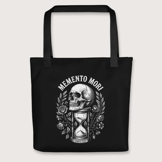 Black Memento Mori Tempus Fugit Bag - history buff gift by HistoHead