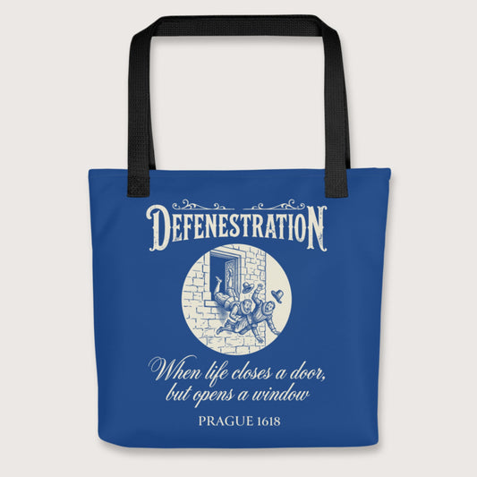 Black Defenestration When Life Closes A Door But Opens A Window Bag - history buff gift by HistoHead
