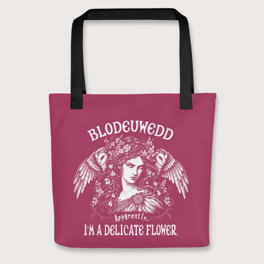 Black Blodeuwedd Apparently I'm A Delicate Flower Bag - history buff gift by HistoHead