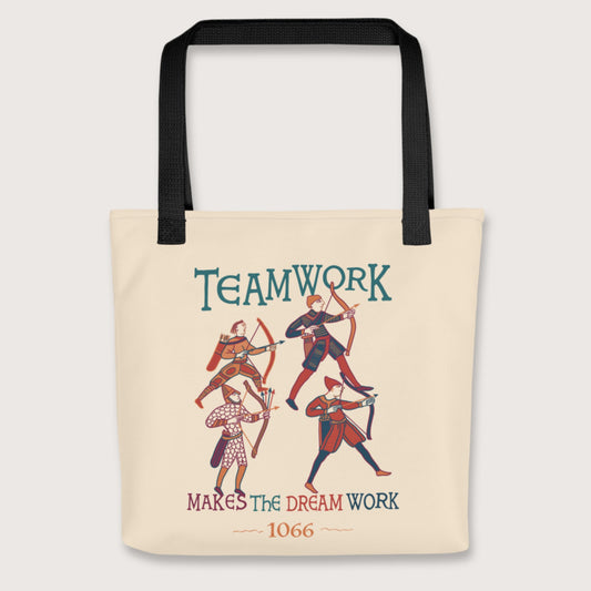 Black Bayeux Tapestry Teamwork Makes the Dream Work Bag - history buff gift by HistoHead