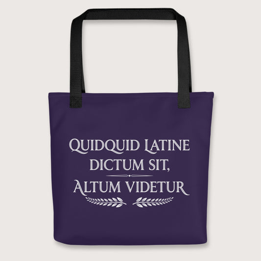Black Whatever Is Said in Latin Seems Deep Bag - history buff gift by HistoHead