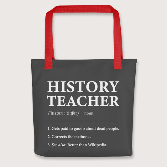 Red History Teacher Definition Bag - history buff gift by HistoHead