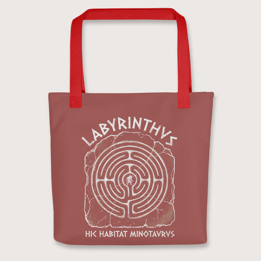 Red Labyrinthus Here Lives Minotaur Bag - history buff gift by HistoHead