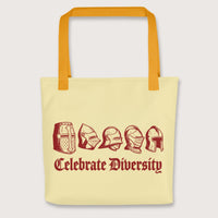 Yellow Celebrate Diversity Medieval Helmets Edition Bag - history buff gift by HistoHead