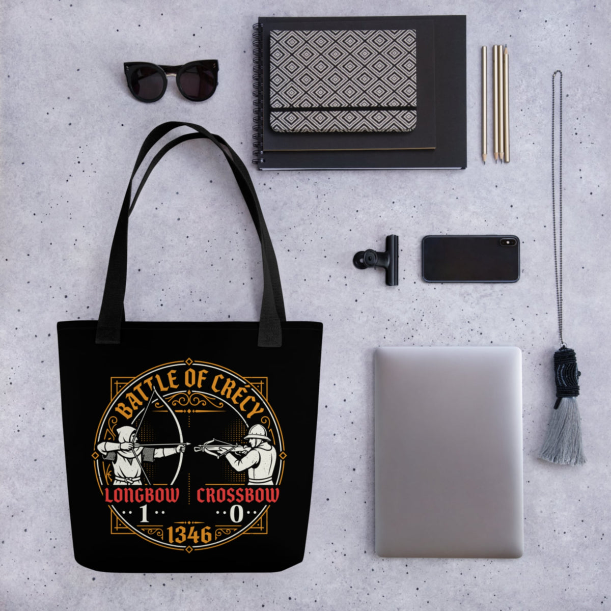 Battle of Crécy Longbow vs Crossbow Bag - history buff gift by HistoHead