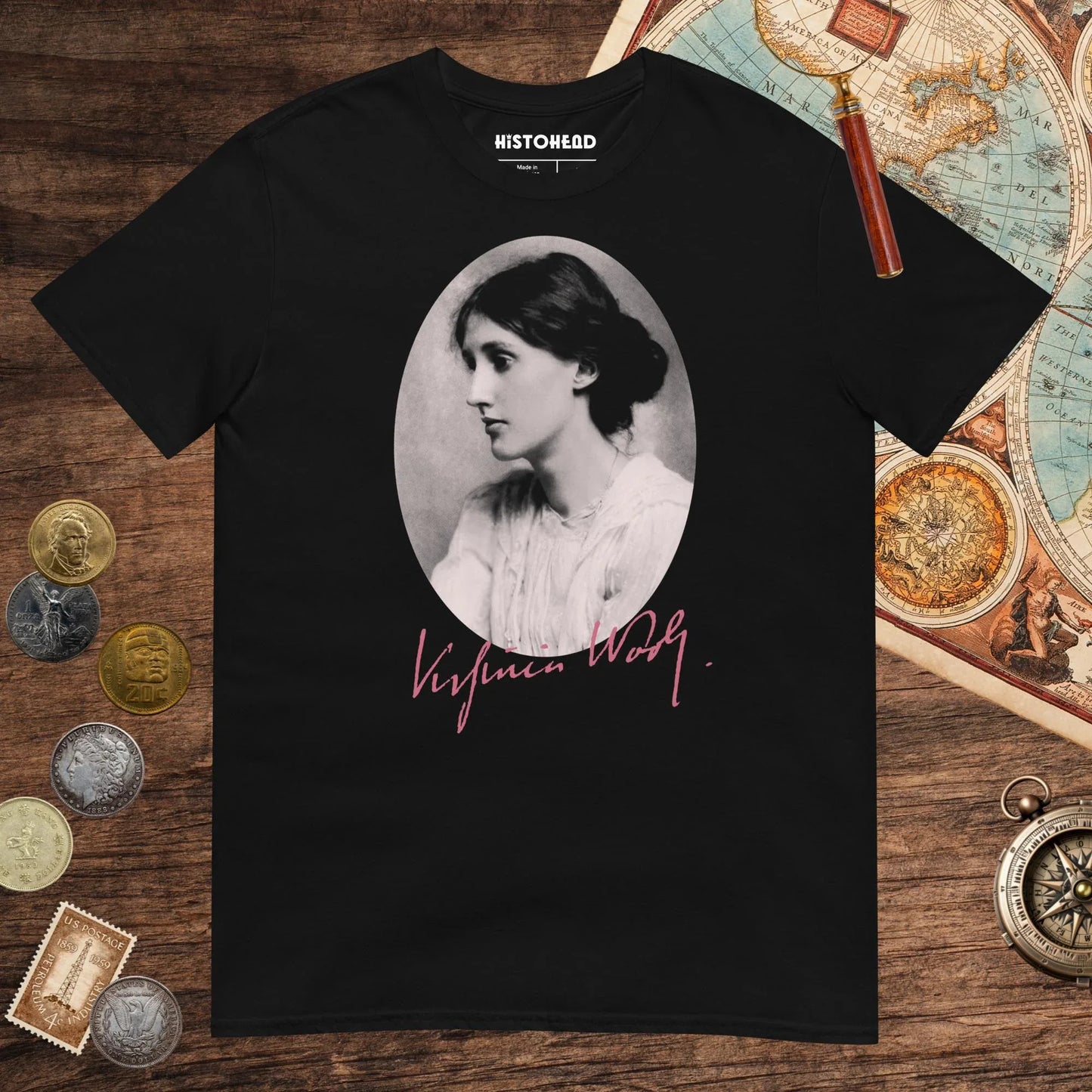 Black Virginia Woolf Tee - history buff gift by HistoHead