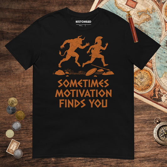 Black Motivation Finds You Minotaur Edition Tee - history buff gift by HistoHead