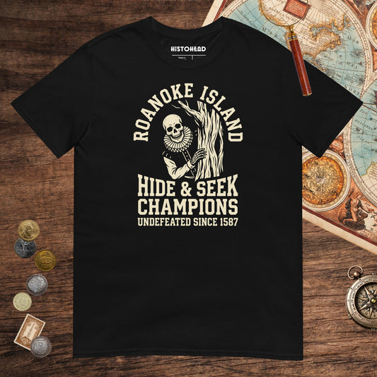 Black Roanoke Island Hide & Seek Tee - history buff gift by HistoHead
