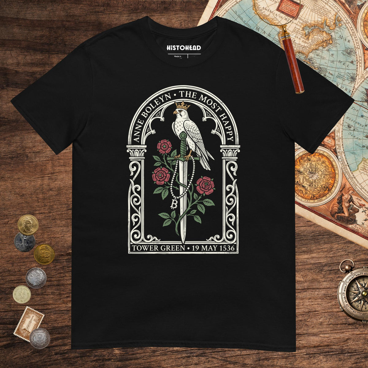 Black Anne Boleyn Falcon Tee - history buff gift by HistoHead