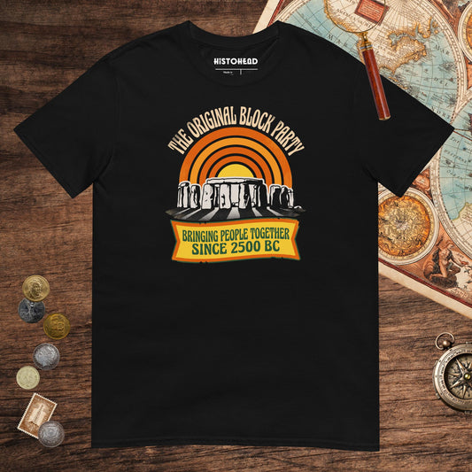 Black Stonehenge Block Party Tee - history buff gift by HistoHead