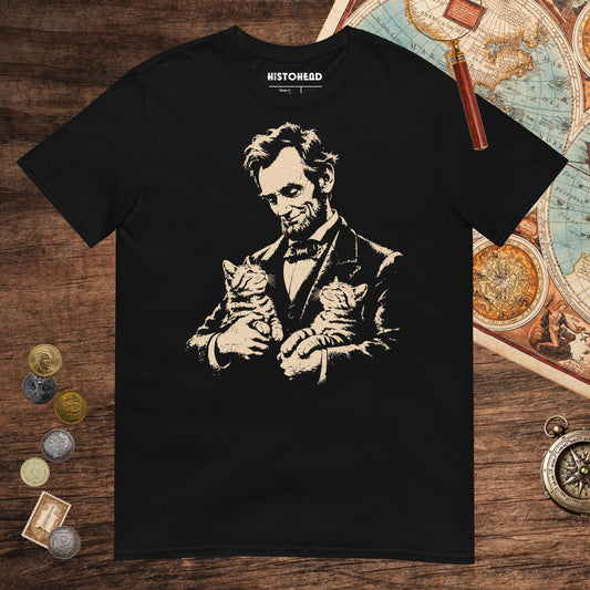 Black Lincoln's Cats Tee - history buff gift by HistoHead
