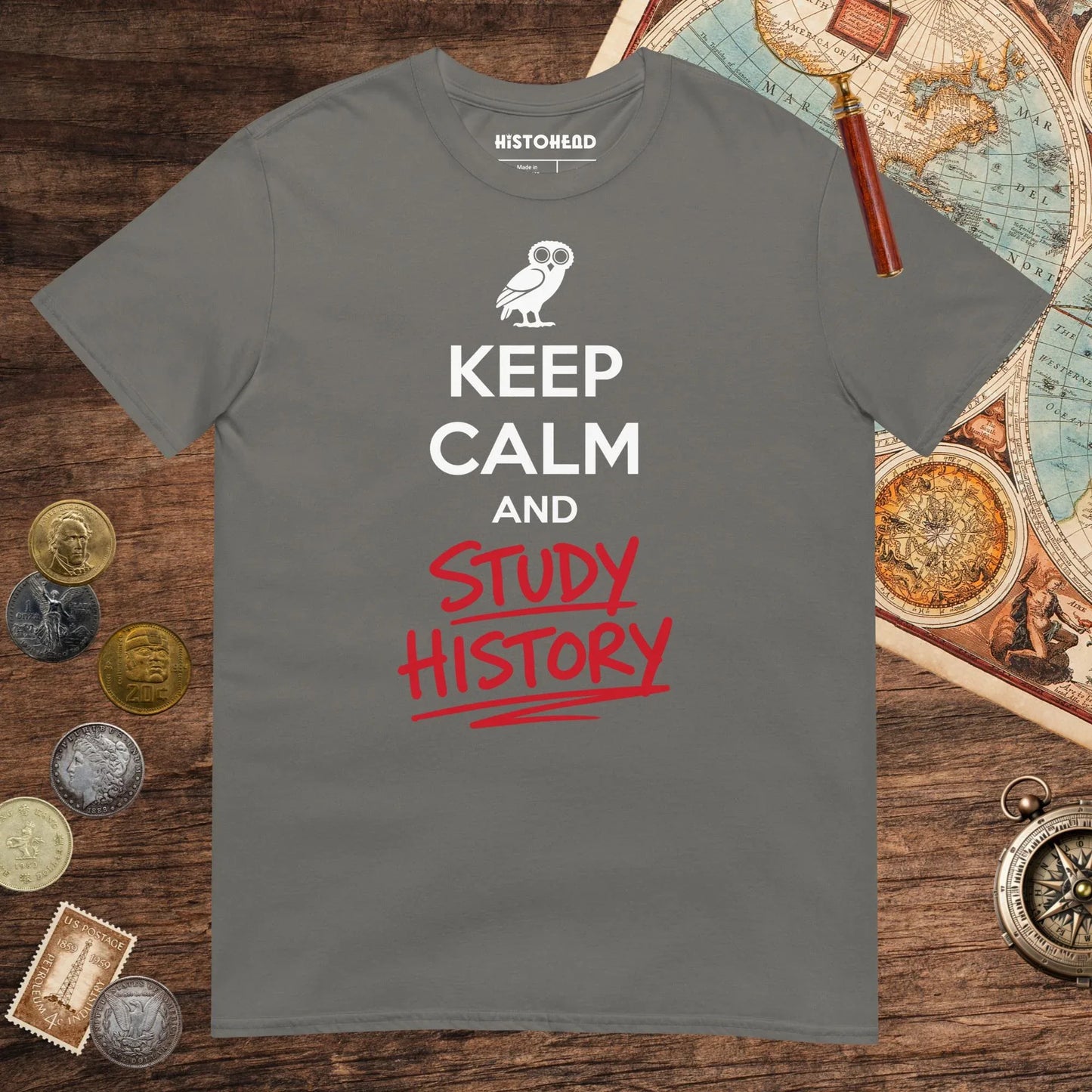 Charcoal Keep Calm and Study History Tee - history buff gift by HistoHead