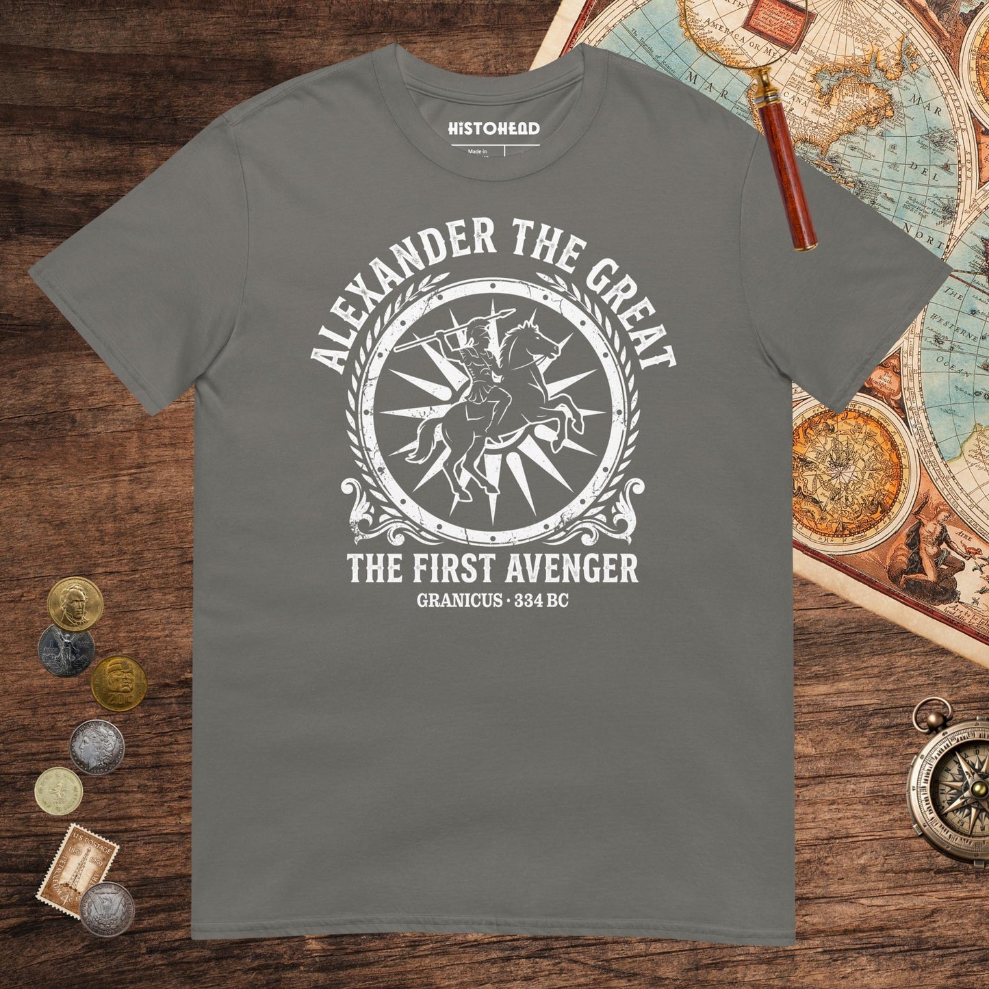 Charcoal Alexander the Great First Avenger Tee - history buff gift by HistoHead
