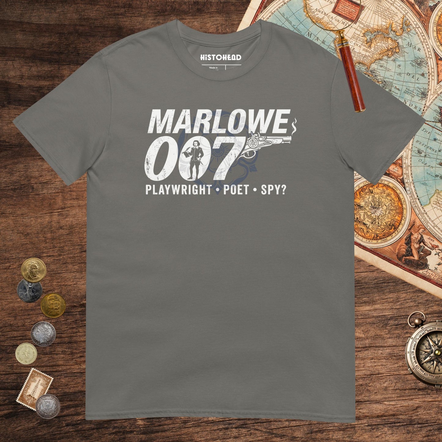 Charcoal Marlowe 007 Tee - history buff gift by HistoHead