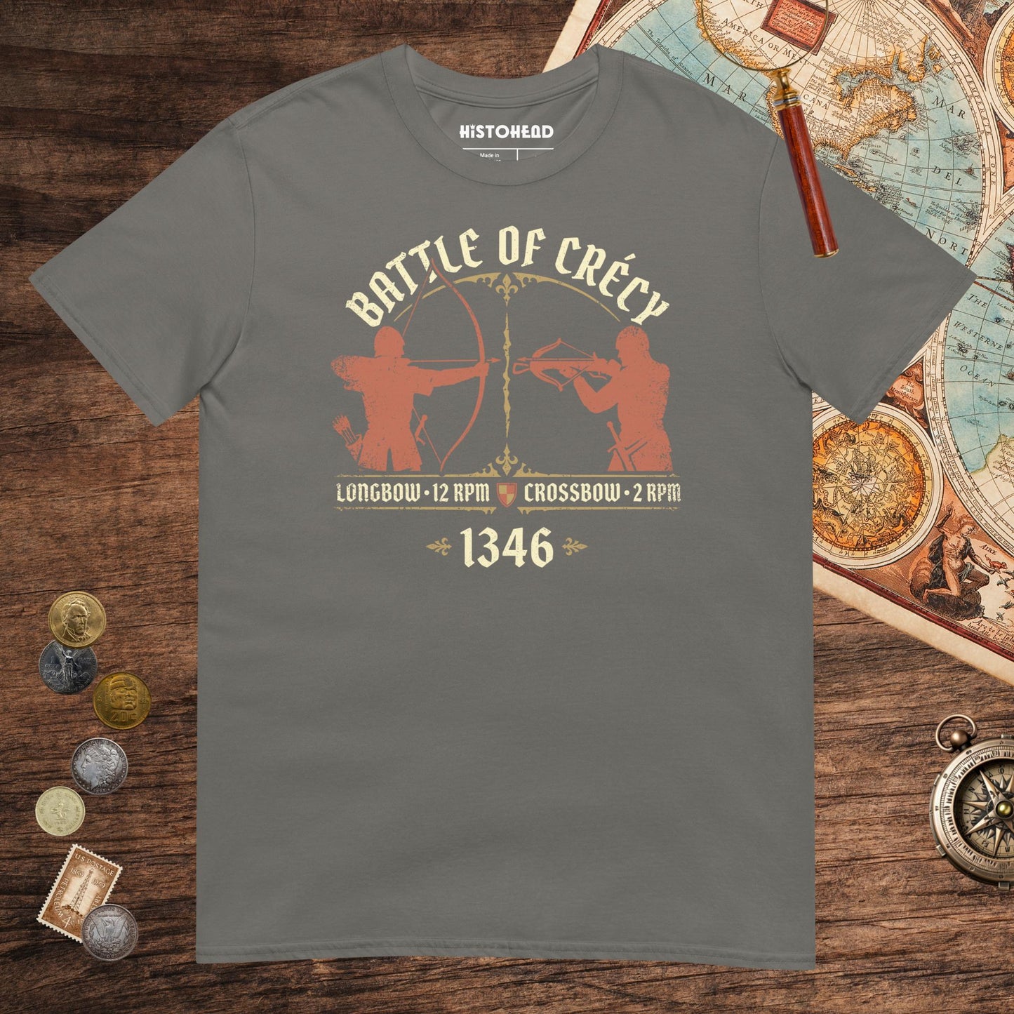 Charcoal Battle of Crecy 1346 Tee - history buff gift by HistoHead