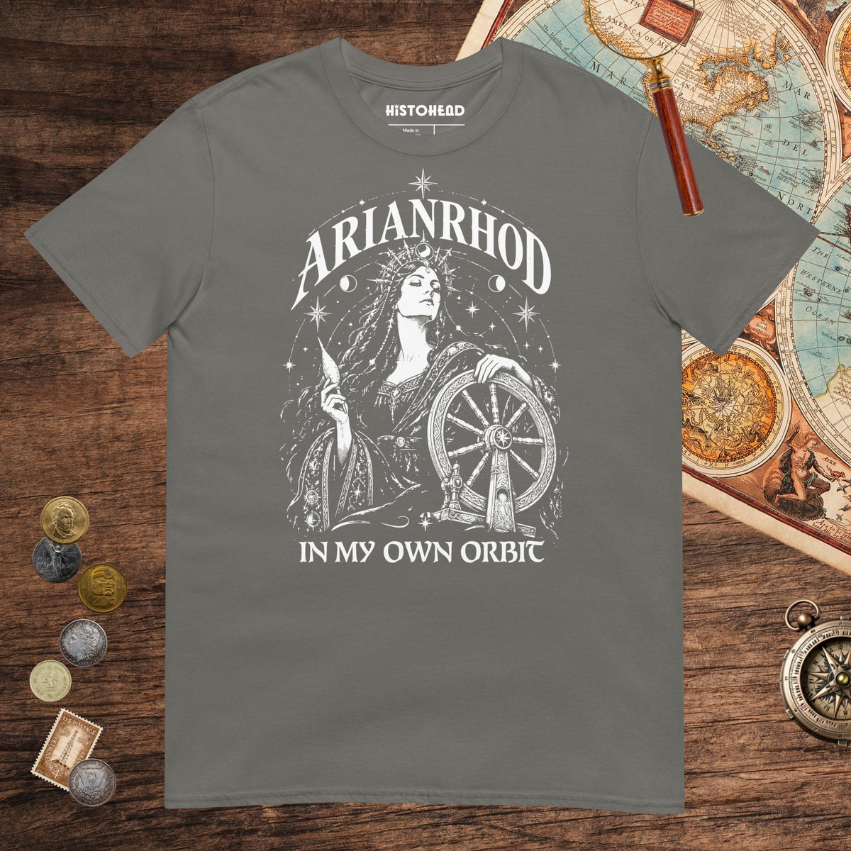 Charcoal Arianrhod In My Own Orbit Tee - history buff gift by HistoHead