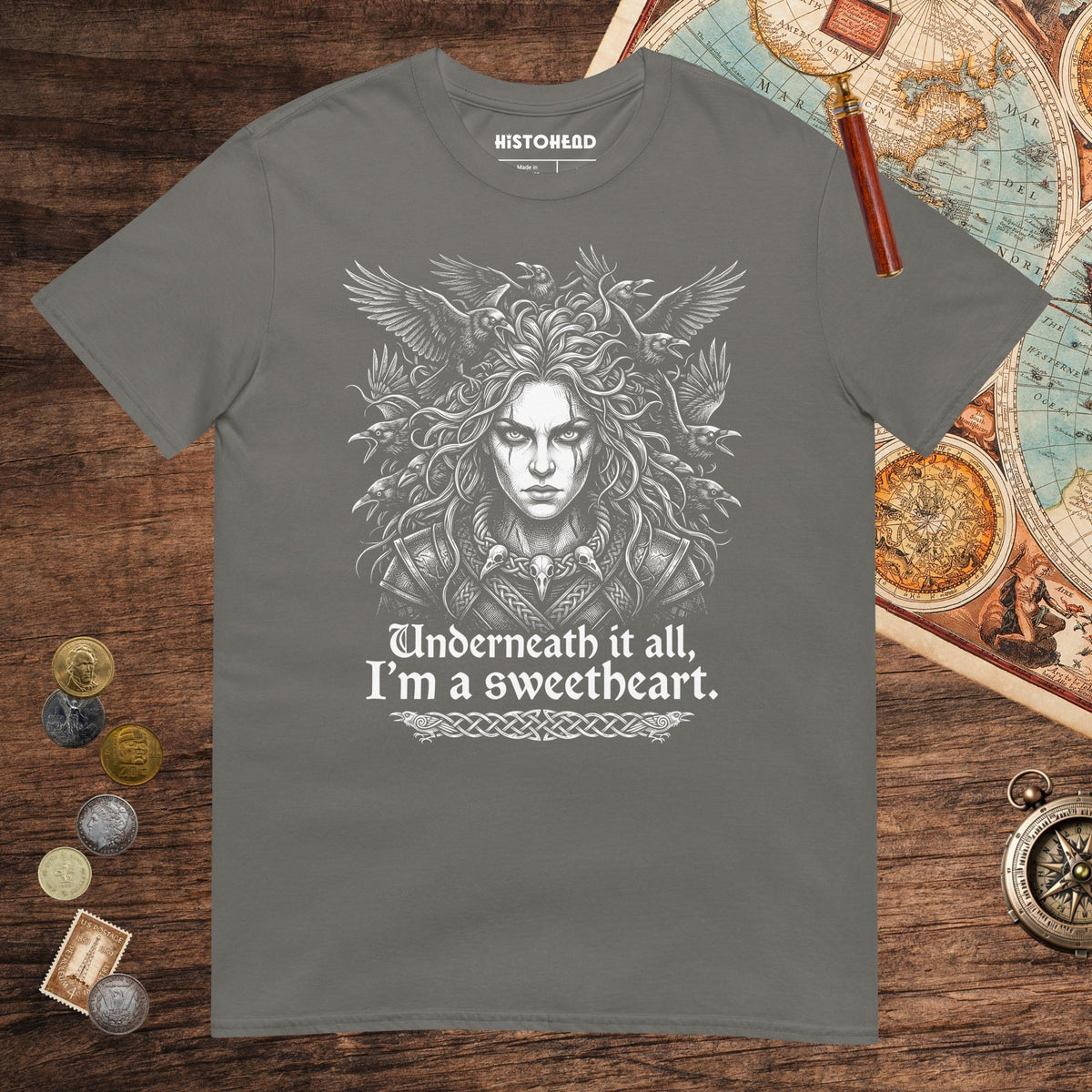 Charcoal The Morrigan Underneath I'm a Sweetheart Tee - history buff gift by HistoHead