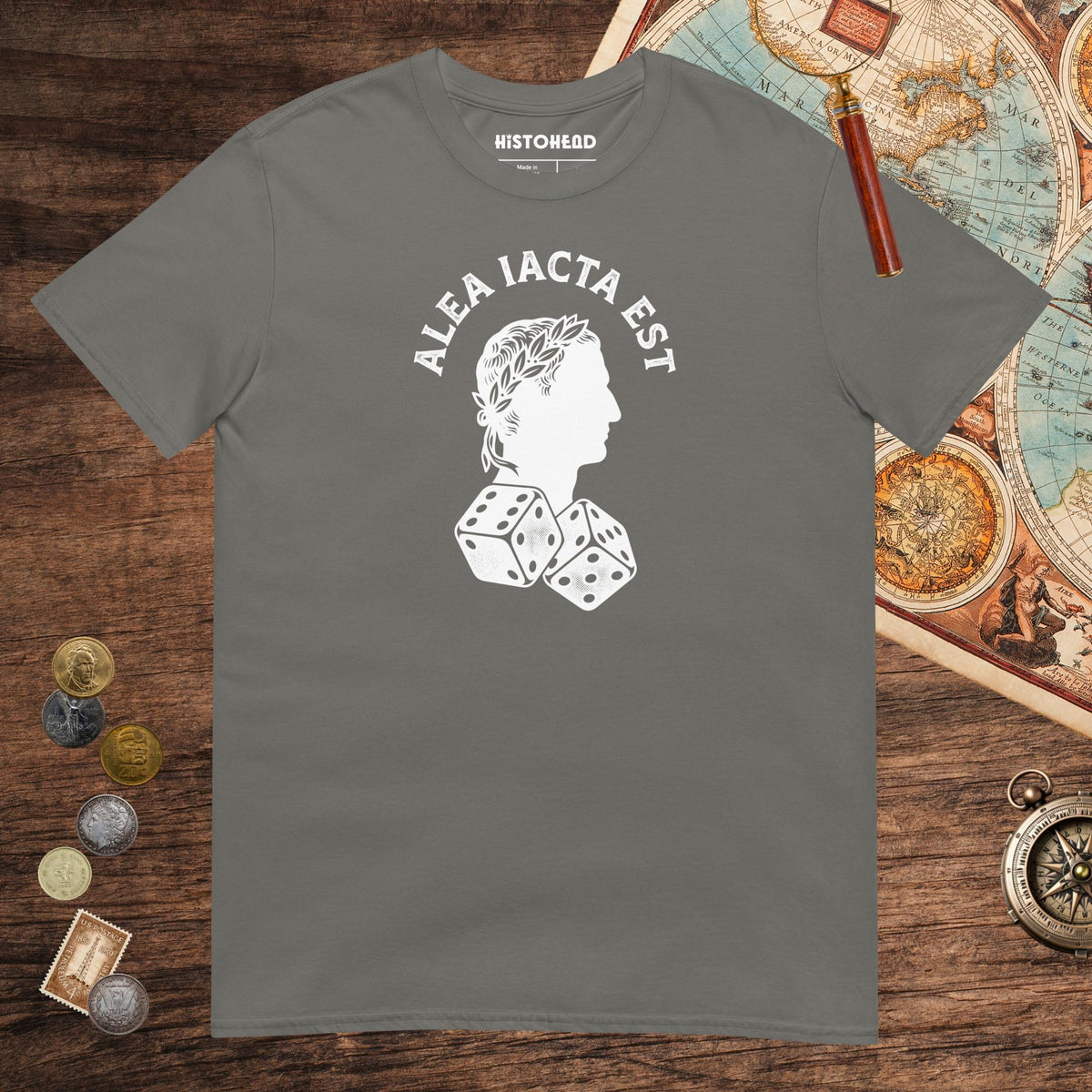 Charcoal Alea Iacta Est Caesar Quote Tee - history buff gift by HistoHead