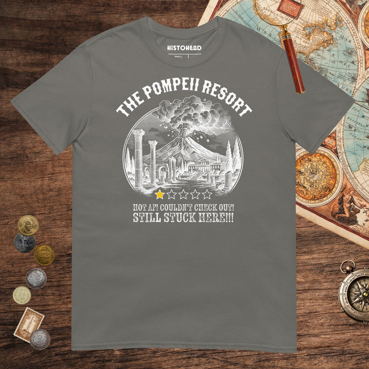 Charcoal The Pompeii Resort Review Tee - history buff gift by HistoHead
