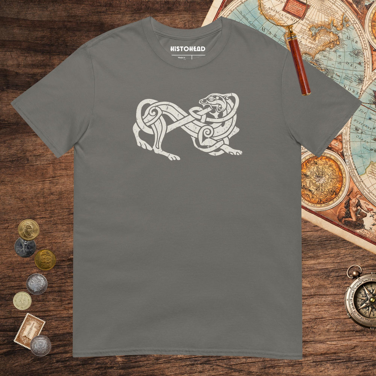 Charcoal Norse Lion Tee - history buff gift by HistoHead