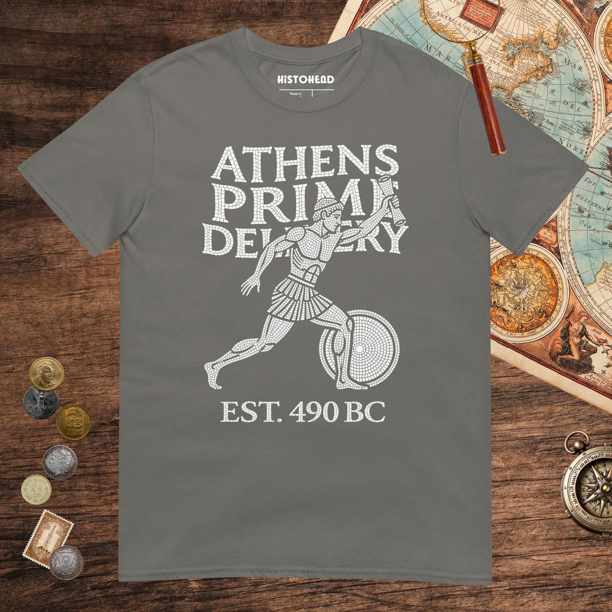 Charcoal Athens Prime Delivery Tee - history buff gift by HistoHead