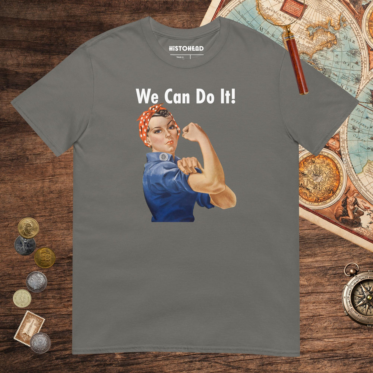 Charcoal Rosie We Can Do It Tee - history buff gift by HistoHead