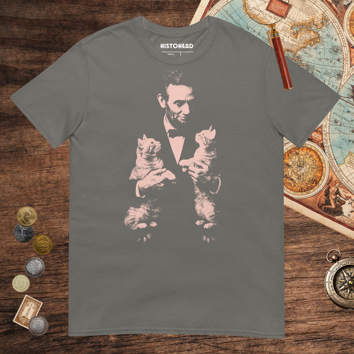 Charcoal Lincoln Kittens Tee - history buff gift by HistoHead