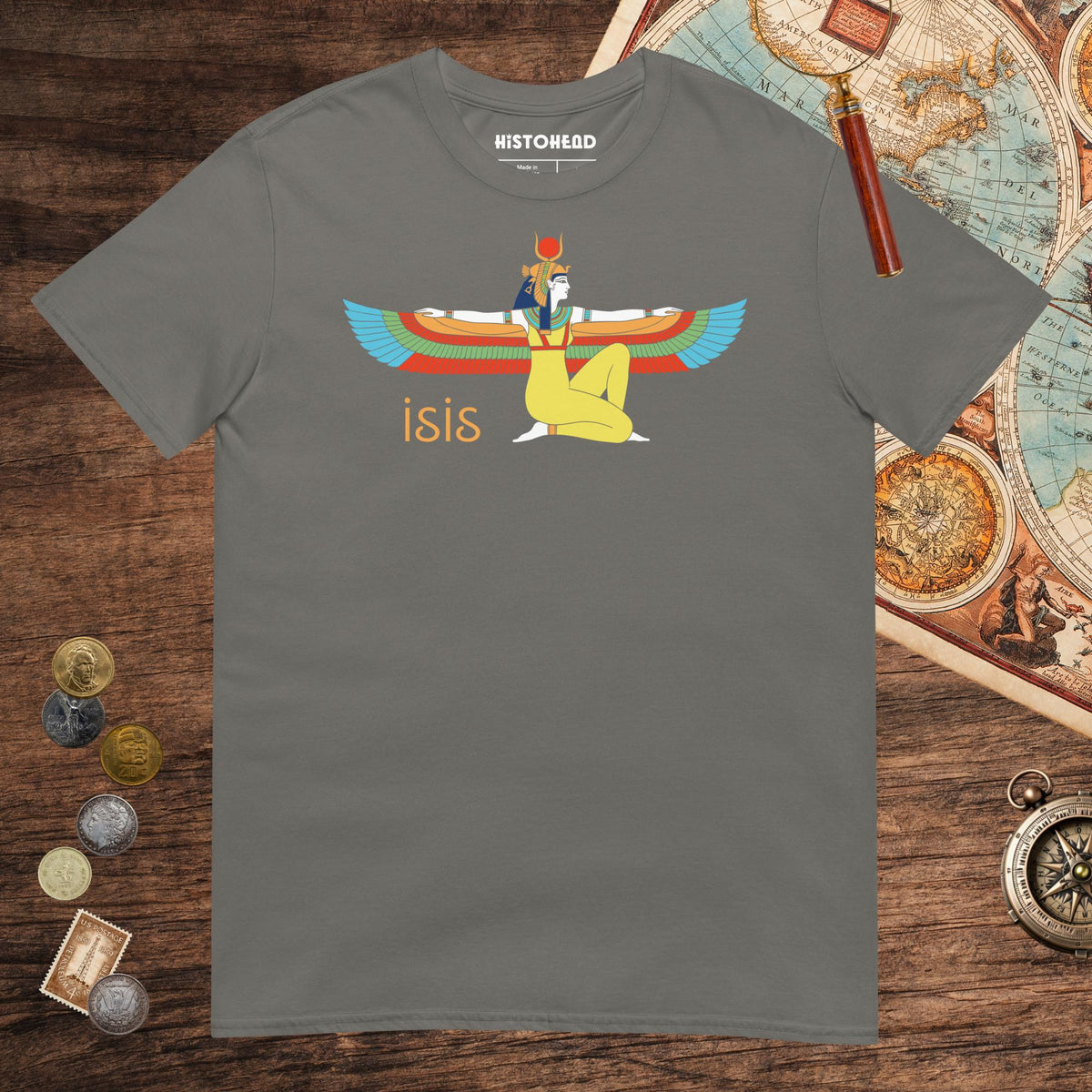 Charcoal Egyptian Goddess Isis Tee - history buff gift by HistoHead