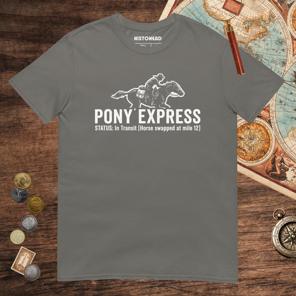 Charcoal Pony Express Tee - history buff gift by HistoHead