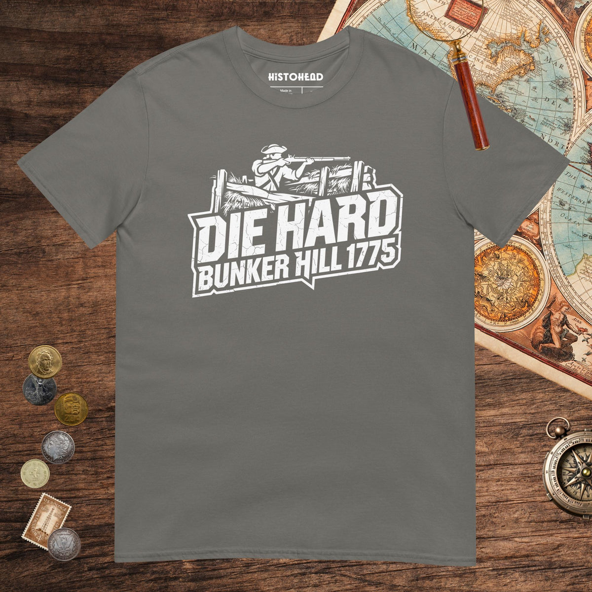 Charcoal Die Hard Bunker Hill 1775 Tee - history buff gift by HistoHead