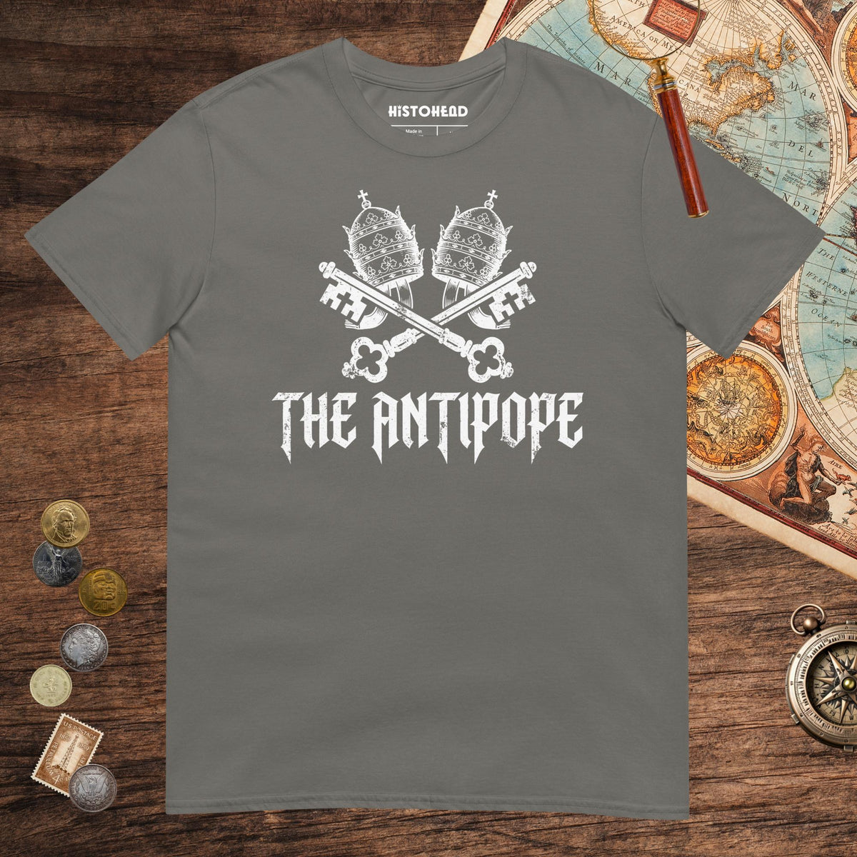 Charcoal The Antipope Tee - history buff gift by HistoHead