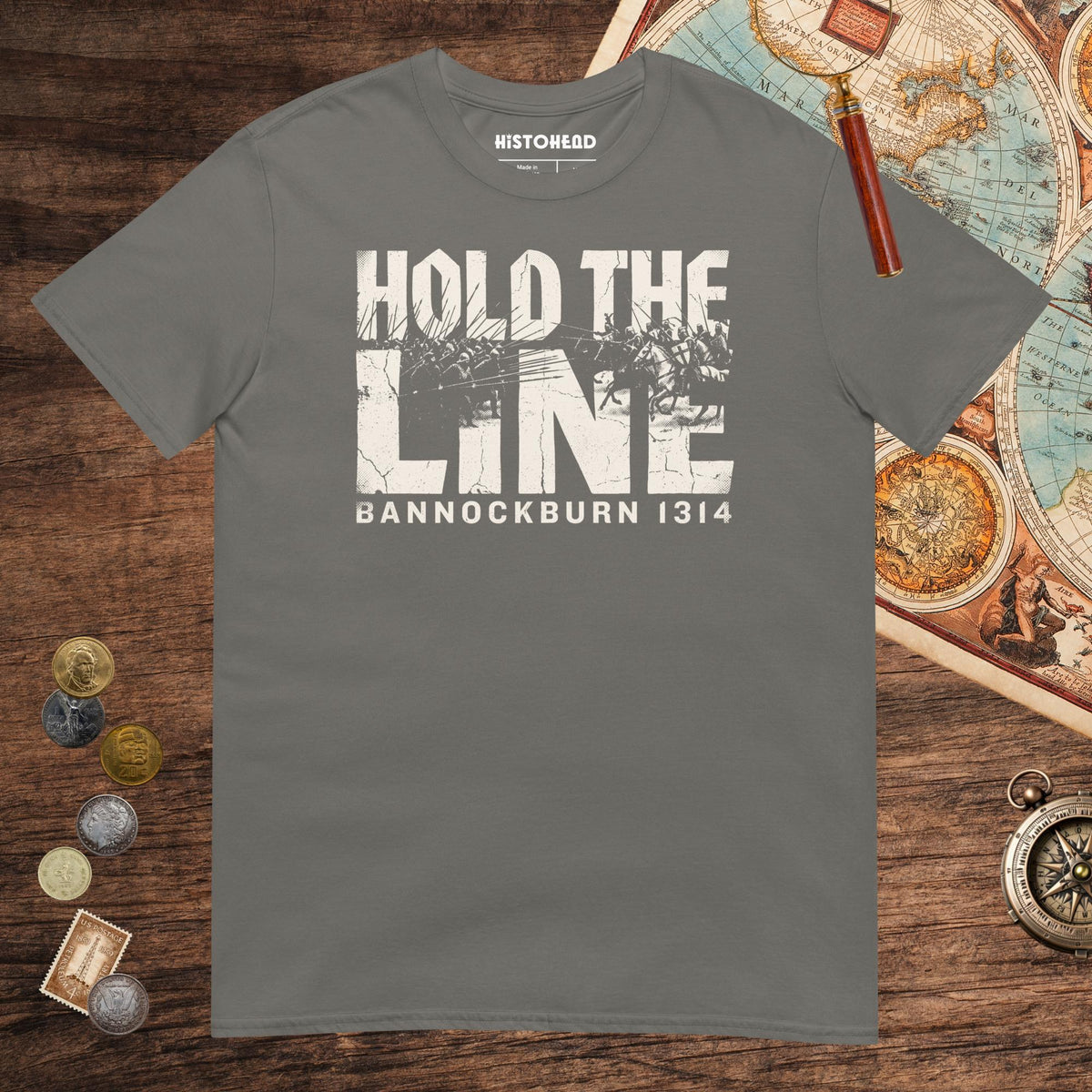 Charcoal Hold The Line Bannockburn 1314 Tee - history buff gift by HistoHead