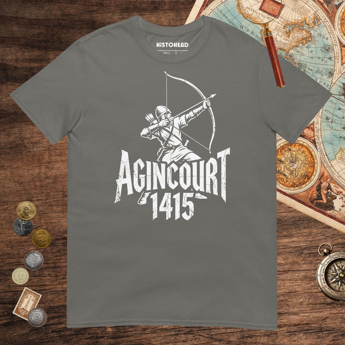 Charcoal Agincourt 1415 Longbowman Tee - history buff gift by HistoHead