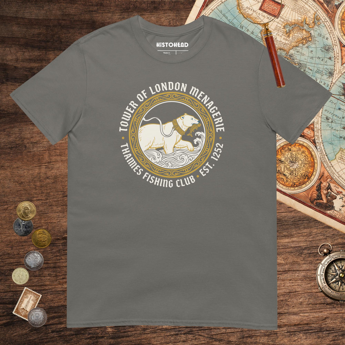 Charcoal Tower Of London Menagerie Thames Fishing Club Tee - history buff gift by HistoHead