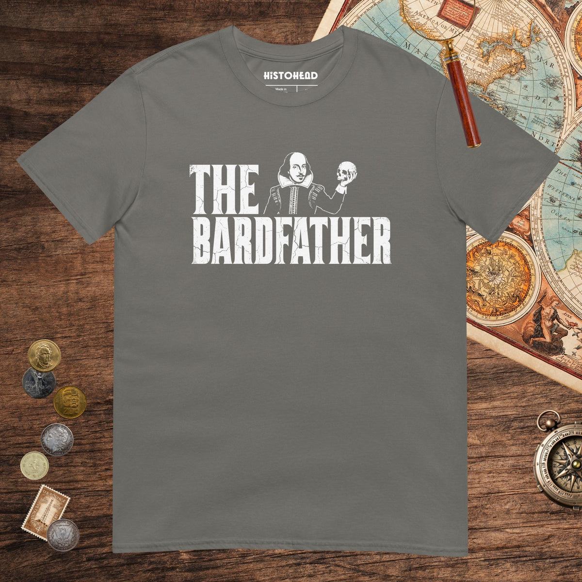 Charcoal Shakespeare The Bardfather Tee - history buff gift by HistoHead
