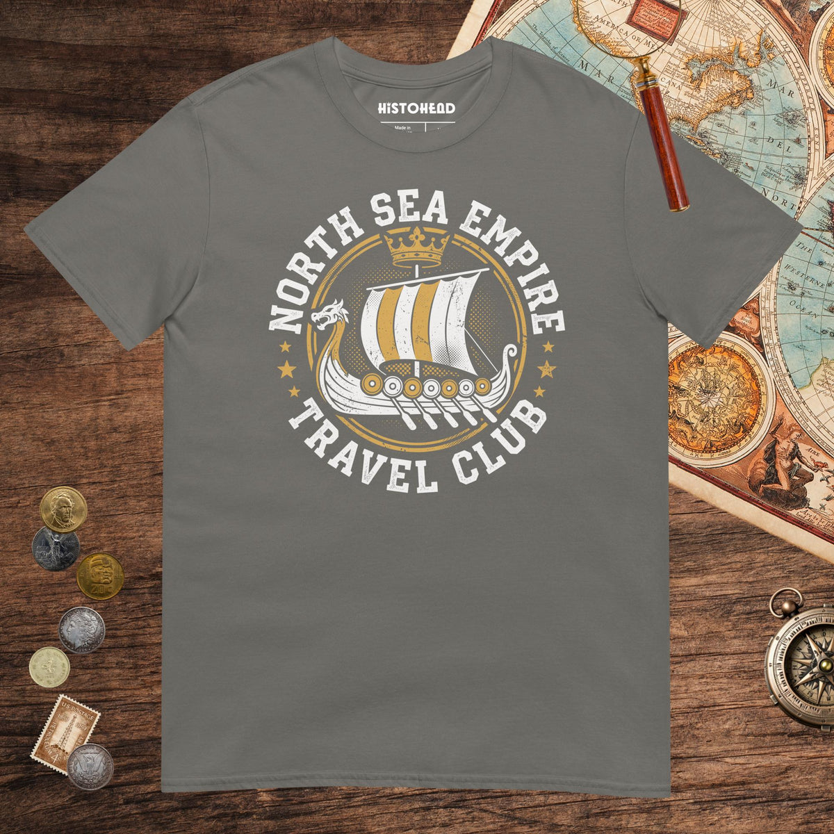 Charcoal North Sea Empire Travel Club Tee - history buff gift by HistoHead