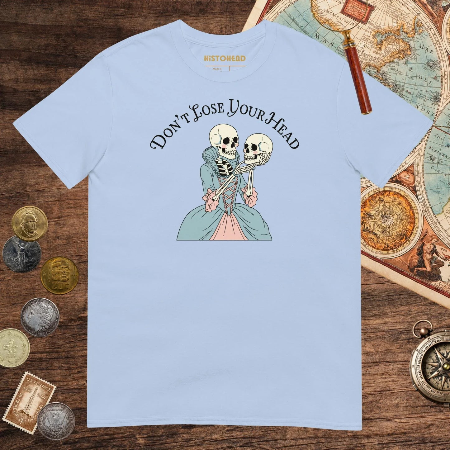 Light Blue Don't Lose Your Head Tee (Marie Antoinette Edition) - history buff gift by HistoHead