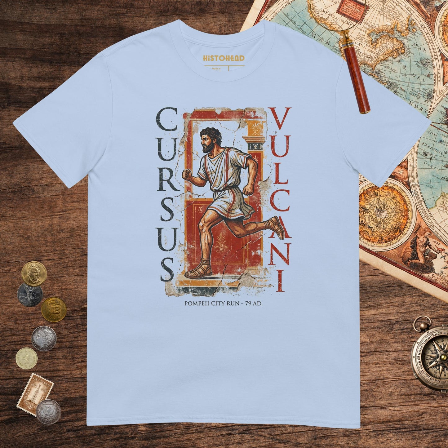 Light Blue Pompeii Cursus Vulcani Tee - history buff gift by HistoHead
