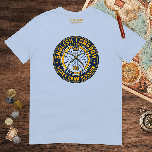Light Blue English Longbow Heavy Draw Division Tee - history buff gift by HistoHead