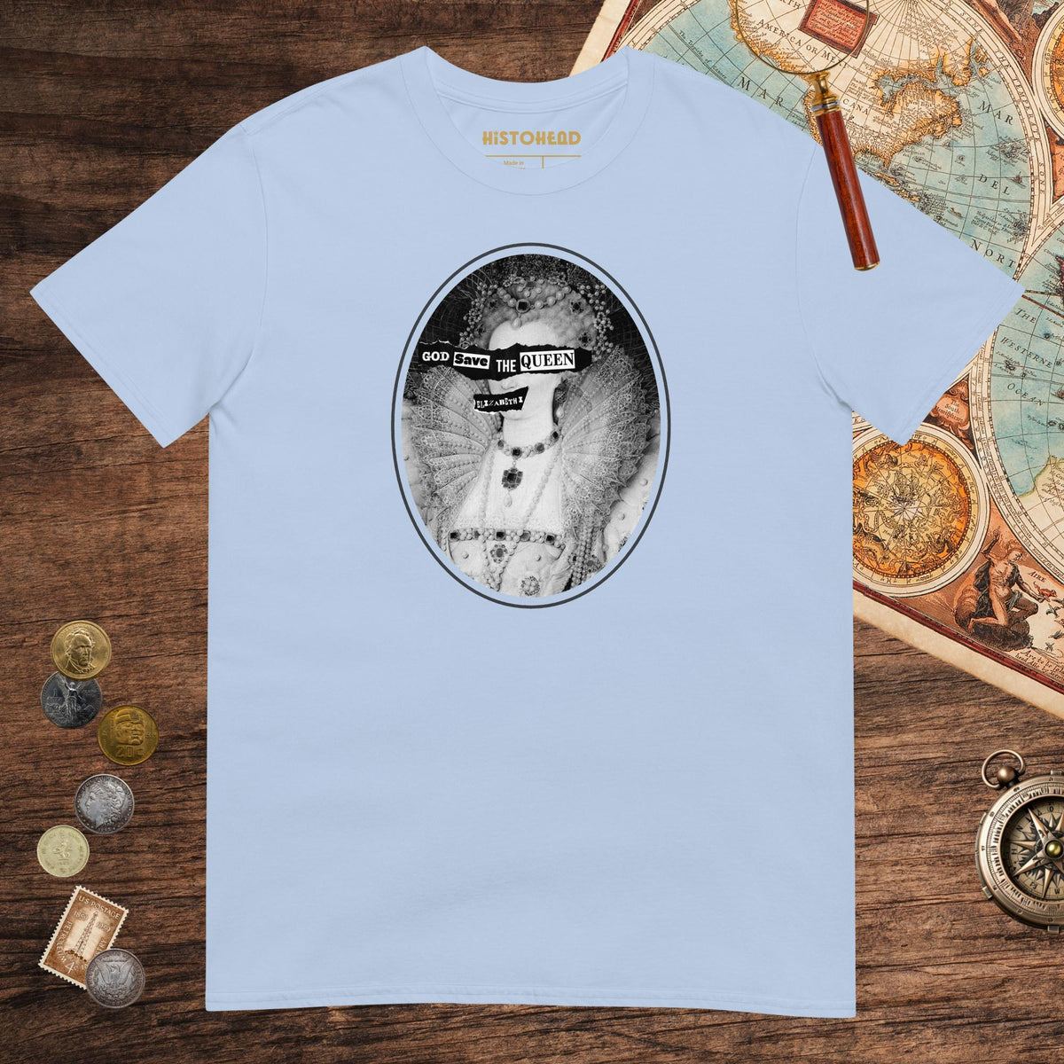 Light Blue God Save the Queen Elizabeth I Tee - history buff gift by HistoHead