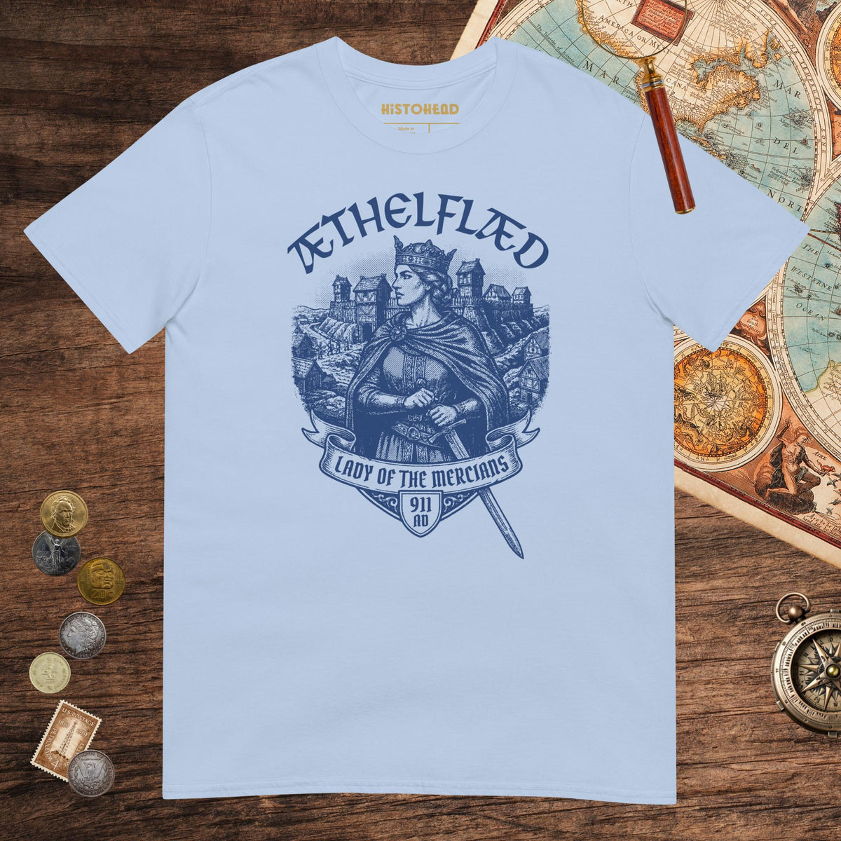 Light Blue Æthelflæd Lady of the Mercians Tee - history buff gift by HistoHead