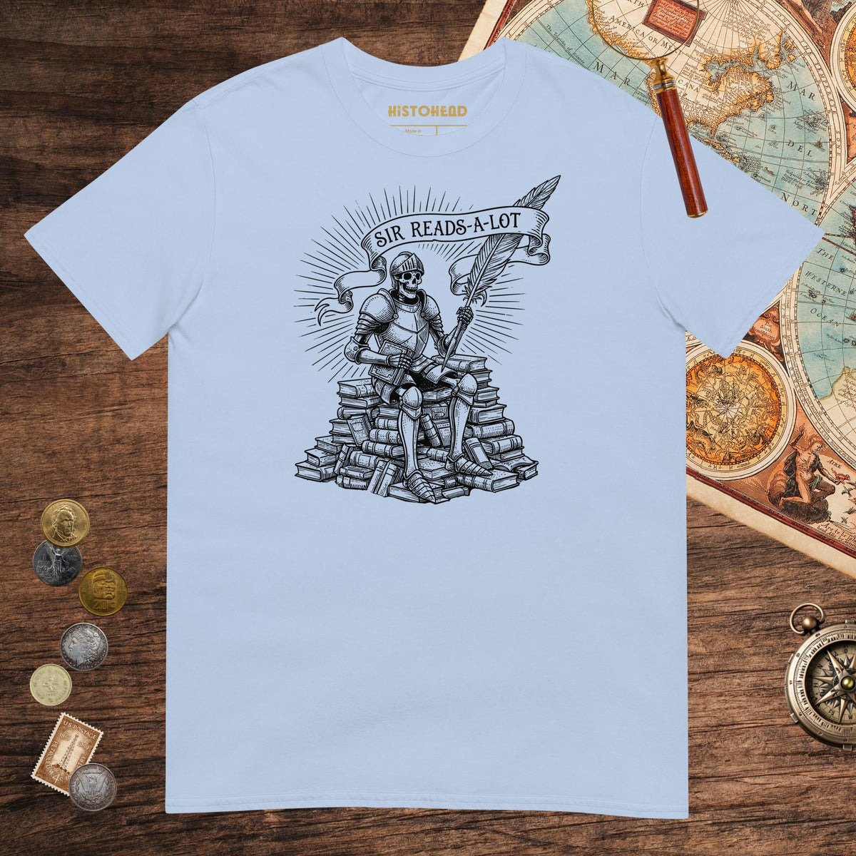 Light Blue Sir Reads-A-Lot Tee - history buff gift by HistoHead