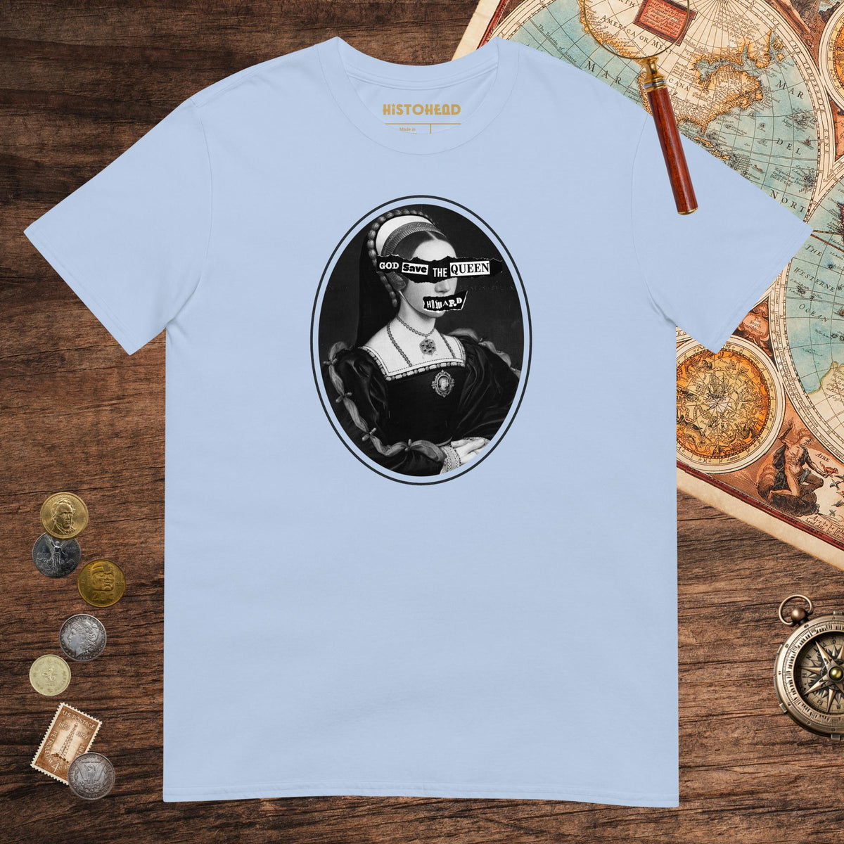 Light Blue God Save the Queen Catherine Howard Tee - history buff gift by HistoHead