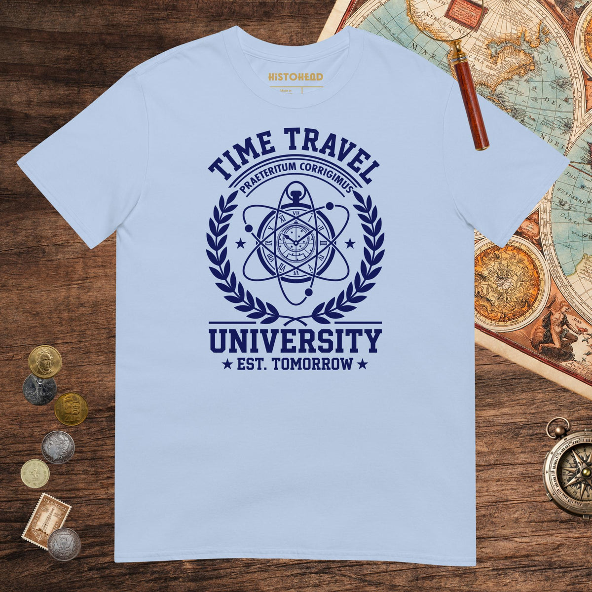 Light Blue Time Travel University Tee - history buff gift by HistoHead